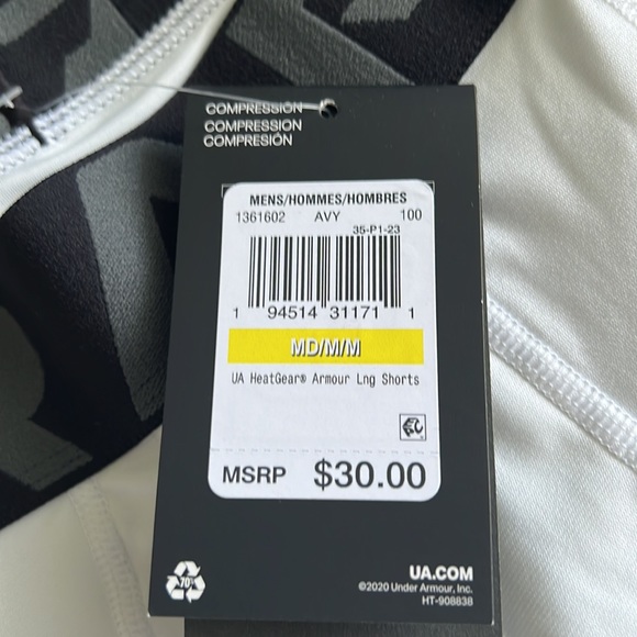 NWT UNDER ARMOUR MENS HEATGEAR LONG SHORTS WHITE SIZE M COMPRESSION - Picture 4 of 4
